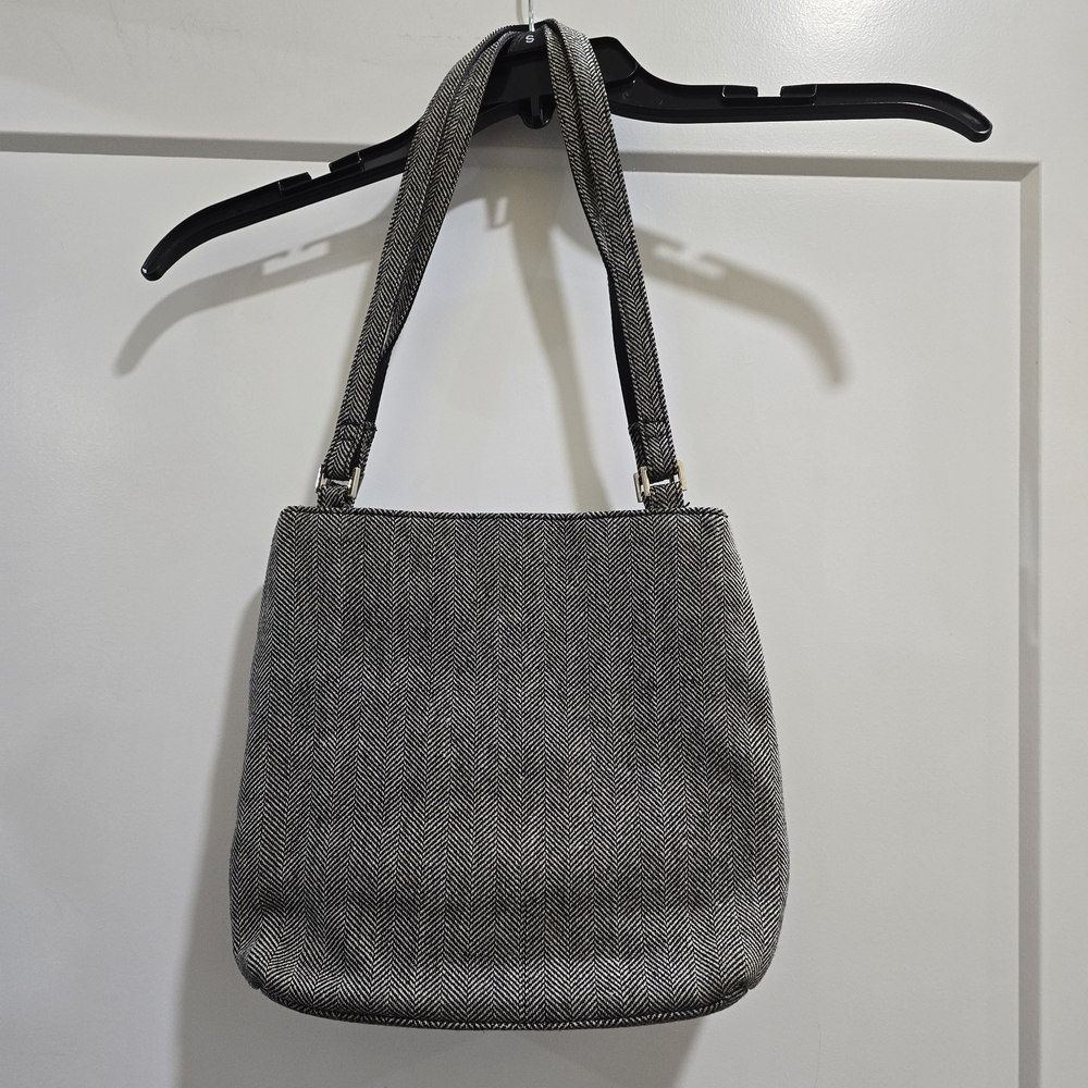 Black and White Herringbone Shoulder Bag By Crazy Horse, Liz Claiborne